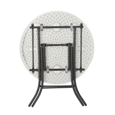 Mesa Auxiliar Plegable Redonda Polietileno Alta Densidad 84x84x74 Cm, Blanco