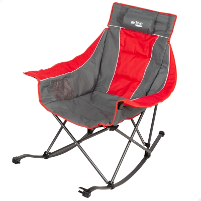 Silla Mecedora Plegable con Cojín y Bolsillos, 32x20x125 Cm, Gris y Roja