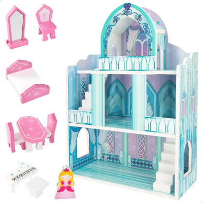 Castillo de Princesas de Madera 3 Plantas WOOMAX, 37x15x53,5 Cm, Rosa y Azul