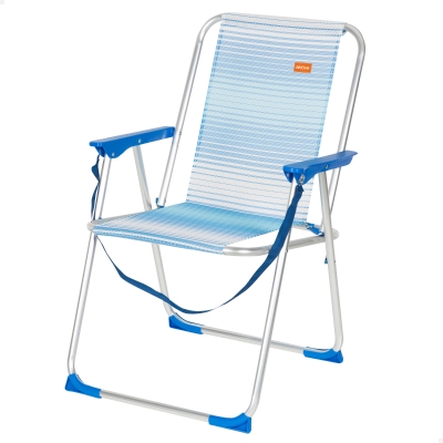 Silla de Playa Alta Plegable Soporta 110 Kg, 53x6x68 Cm, Azul a Rayas