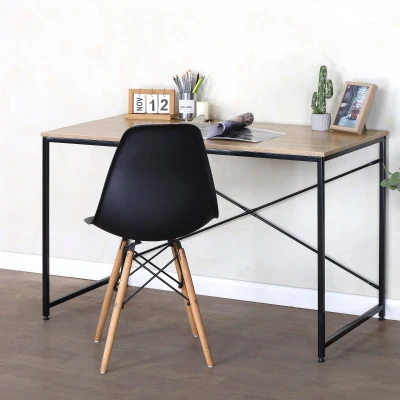 Escritorio Industrial Madera y Acero con Refuerzos en X, 120x60x71 Cm, Negro