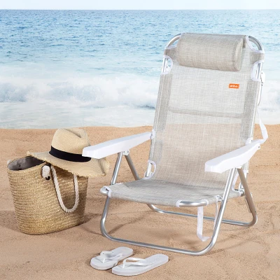 Silla Plegable Multiposición con Cojín, 48x46x84 Cm, Beige