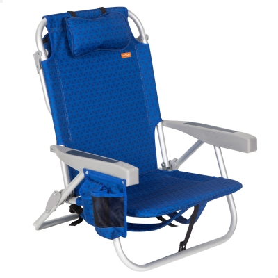 Silla de Playa Baja XL Multiposición con Cojín, Bolsillo y Nevera, 55x60x80 Cm, Azul