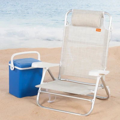 Silla de Playa Aktive Plegable Reclinable 8 Posiciones con Cojín y Asas, 74x12x65 Cm, Beige