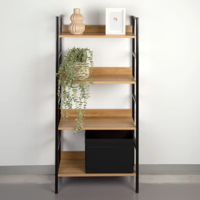 Estantería Madera y Acero 4 Estantes, 60x28x126 Cm, Negro