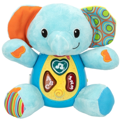 Peluche Elefante Educativo Que Habla con Luces y Sonidos, 16,5x9x16,5 Cm, Azul