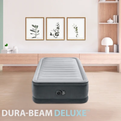Colchón Hinchable Individual Dura-Beam Deluxe con Hinchador Eléctrico, 99x191x46 Cm, Gris