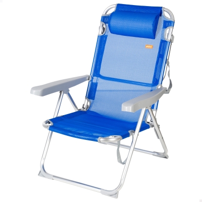 Silla Playera Alta Plegable Multiposición con Cojín, 48x60x90 Cm, Azul