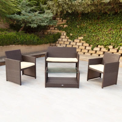 Conjunto Muebles para Jardín Ratán Sintético 3 Piezas Sillón 59x59x76 Cm, Marrón Oscuro