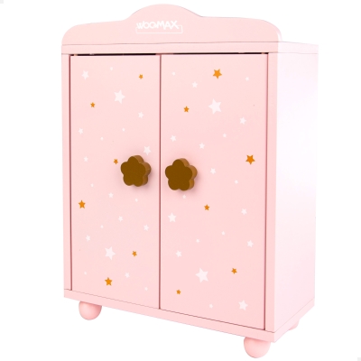 Armario de Madera para Muñecas con 3 Perchas, 24x11x32,5 Cm, Rosa