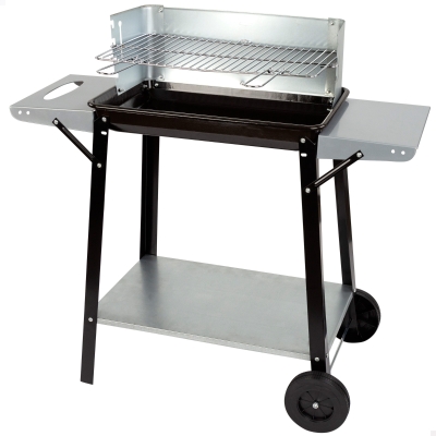 Barbacoa Carbón Portátil Parrilla Regulable 4 Alturas, 90x32x85 Cm, Negro y Gris