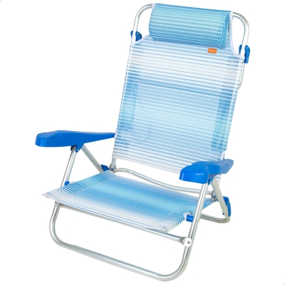 Silla de Playa Plegable Reclinable 8 Posiciones Cojín Acolchado, 74x12x65 Cm, Azul