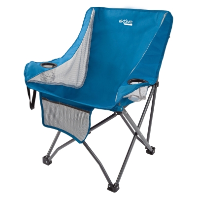 Sillón Plegable de Camping Antivuelco con Posavasos y Bolsillo, 48x50x86 Cm, Azul