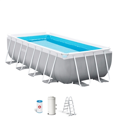 Piscina Desmontable Rectangular Prisma Frame Intex con Depuradora, 400x200x100 Cm, Gris Claro
