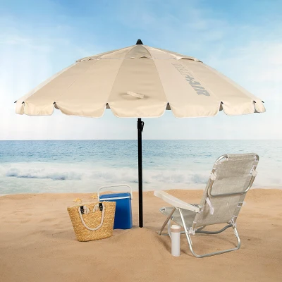 Sombrilla de Playa Antiviento 16 Varillas de Fibra de Vidrio, 220x145x225 Cm, Crema