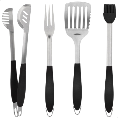Set Utensilios Barbacoa 4 Piezas Aktive, 10,5x6,5x43,5 Cm, Gris
