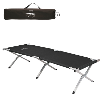 Cama Plegable Camping Aktive con Estructura de Aluminio, 190x64x42 Cm, Negro