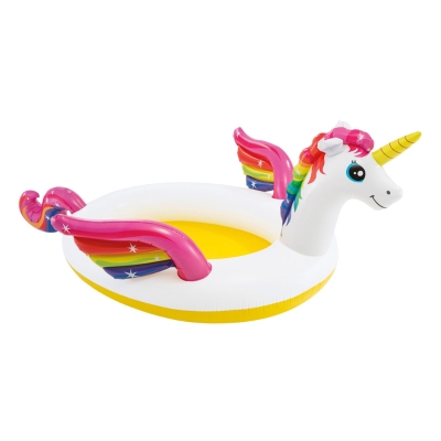 Piscina Hinchable Infantil Unicornio con Pulverizador y Tapón, 193x272x104 Cm, Multicolor