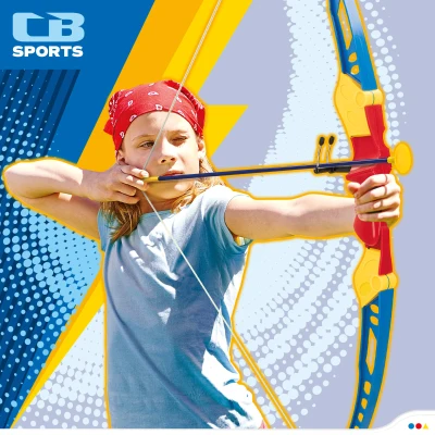 Set Tiro con Arco CB Toys, Arco 70 Cm y 3 Flechas con Ventosa, 22x4x70,5 Cm, Azul, Amarillo y Rojo