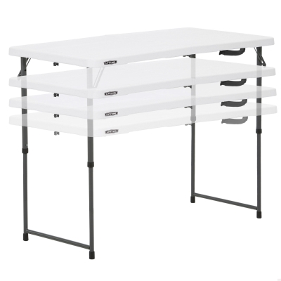Mesa Plegable Regulable 4 Alturas, 122x61x56-91 Cm, Blanco