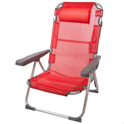 Silla Playera Plegable Multiposición con Cojín, 48x60x90 Cm, Rojo