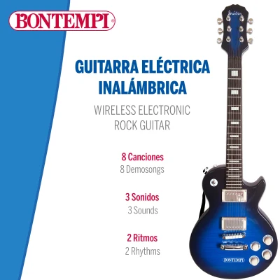 Guitarra Eléctrica de Juguete con Micrófono Auricular y Bluetooth, 24x6,5x72,5 Cm, Azul y Negro