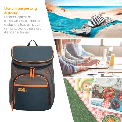 Mochila Nevera Térmica Aktive 15 L, 26x20x35 Cm, Gris/Azul/Naranja