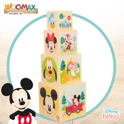 Torre de Cubos de Madera Disney Apilables con Figuras Geométricas, 13x13x23,5 Cm, Multicolor
