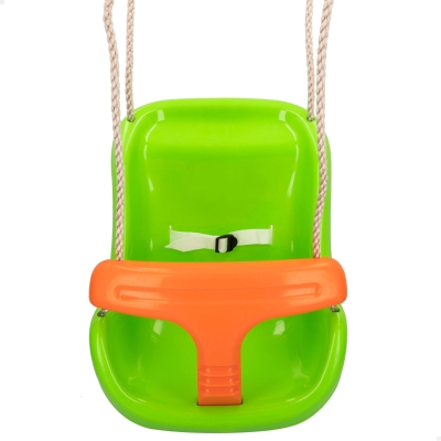 Asiento Columpio Infantil con Cinturón y Altura Ajustable, 37x42,5x50 Cm, Verde y Naranja