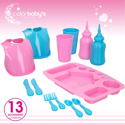 Set Accesorios Bebé para Muñecos 20 Piezas con Bañera, 36x10x36 Cm, Rosa y Azul