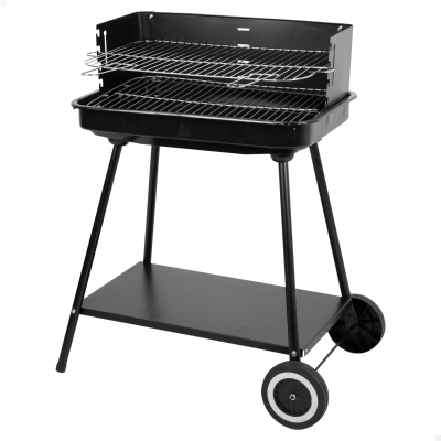 Barbacoa Portátil Carbón Acero Inoxidable Parrilla 4 Alturas, Ruedas y y Asa, 55x43x82 Cm, Negro