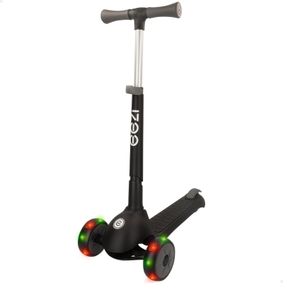 Patinete 3 Ruedas Infantil Plegable con Ruedas Luminosas, 30x61,5x64-78 Cm, Negro
