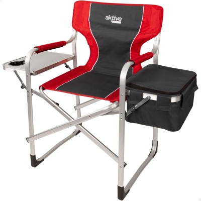 Silla Camping Director Plegable con Mesa y Bolsa Térmica, 61x52x92 Cm, Rojo y Gris