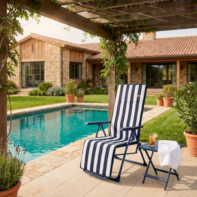 Silla Tumbona Plegable Aktive Garden Multiposición, 147x48x70 Cm, Azul y Blanco