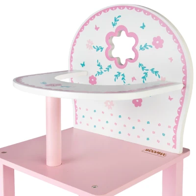 Trona para Muñecas 30-40 Cm de Madera Natural, 26x7x42 Cm, Blanco y Rosa