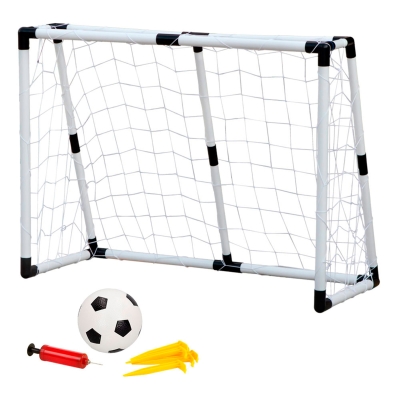 Set Portería Fútbol Plegable con Balón e Hinchador, 132x101x59 Cm, Blanco y Negro