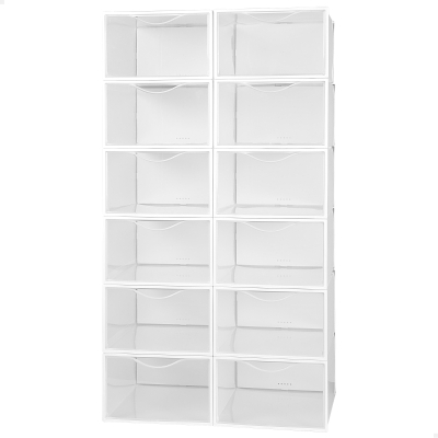 Pack 12 Cajas para Zapatos Apilables Antivuelco, 23x33,5x14,5 Cm, Blanco Semitransparente