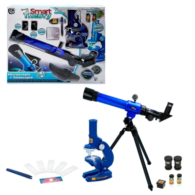 Set Telescopio y Microscopio Educativo STEAM, 3 Aumentos, Luz, 44x8x39 Cm, Multicolor