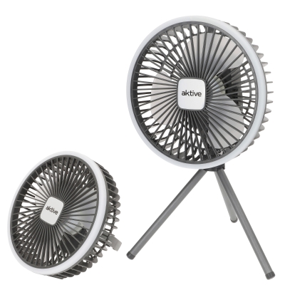 Ventilador Portátil Silencioso 3 en 1 con Luz LED y Carga USB, 19x9x18 Cm, Blanco