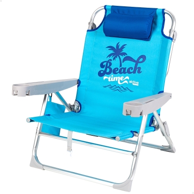Silla Playa Baja Multiposición con Cojín y Bolso Extraíble, 53x58x80 Cm, Azul