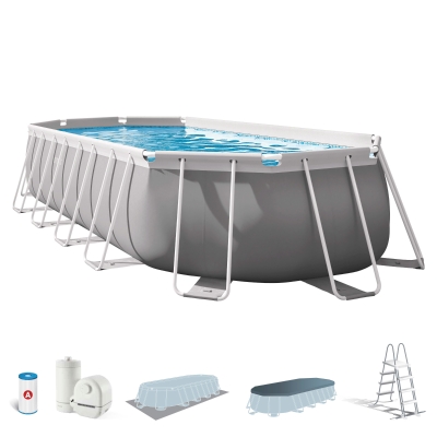 Piscina Desmontable Ovalada Prism Frame con Depuradora de Cartucho, 610x305x122 Cm, Gris Claro