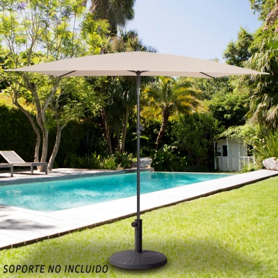 Parasol de Jardín Rectangular Reclinable con Mástil Ajustable y Protección UV30, 200x125 Cm, Crema