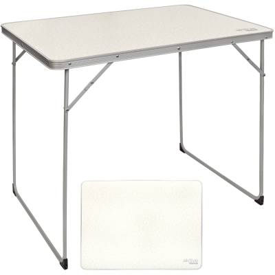 Mesa Plegable de Camping Aktive, Estructura de Acero 9,5 Mm y Tablero MDF, 80x60x70 Cm, Blanco