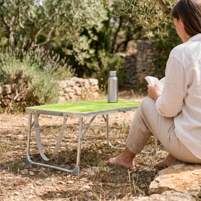 Mesa Plegable Aktive Aluminio y Tablero MDF, 60x40x25 Cm, Verde
