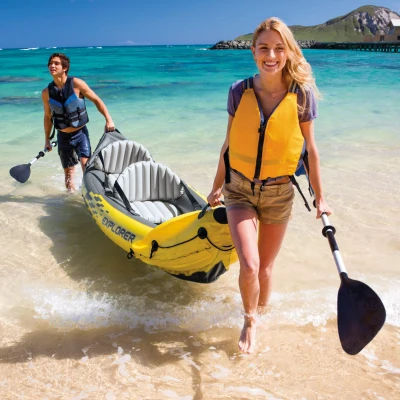 Kayak Hinchable Explorer K2 con 2 Remos, 312x91x51 Cm, Amarillo y Gris