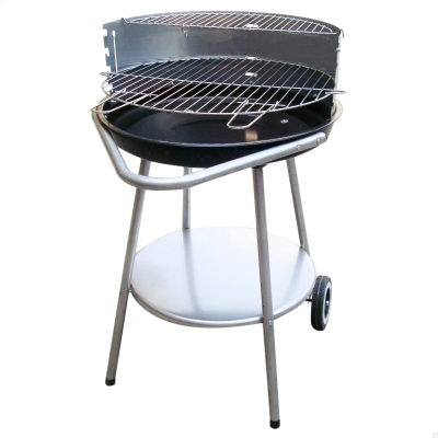 Barbacoa Portátil Redonda con Doble Parrilla y 4 Alturas Regulables, 51x51x82 Cm, Negro y Gris