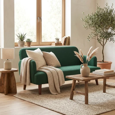 HOMCOM Velvet 2-Seater Sofa Thick Padding Wood Legs Dark Green