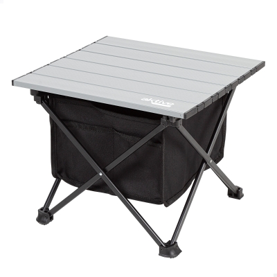 Mesa Auxiliar Plegable Camping con Almacenaje y Bolsillo, 40x35x30 Cm, Gris y Negro
