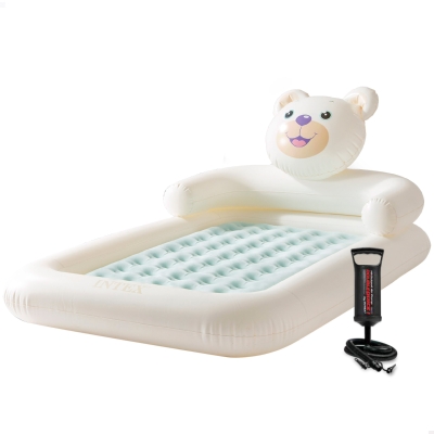 Colchón Hinchable Infantil Osito con Colchón Extraíble Fiber-Tech, 114x178x71 Cm, Crema