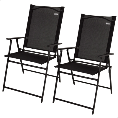 Pack 2 Sillas Plegables Estrechas con Reposabrazos, 47x64x95 Cm, Negro
